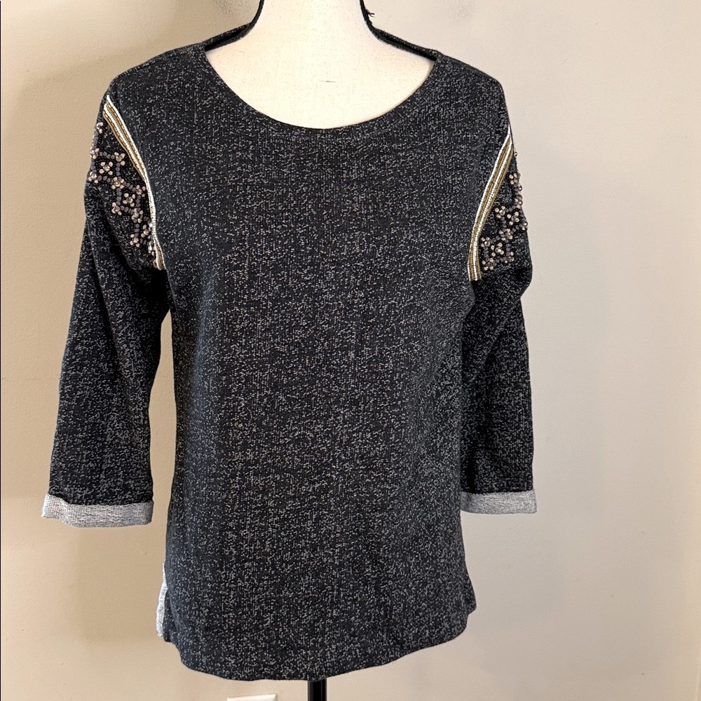 Sanctuary Monochrome Knit beaded sweater chunky cotton blend warm soft SZ XS